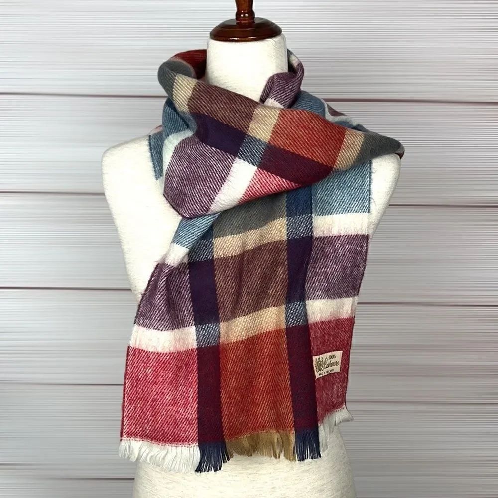 NWOT Vintage 100% Cashmere Unisex’s Plaid Scarf England 12,5x54 inches
